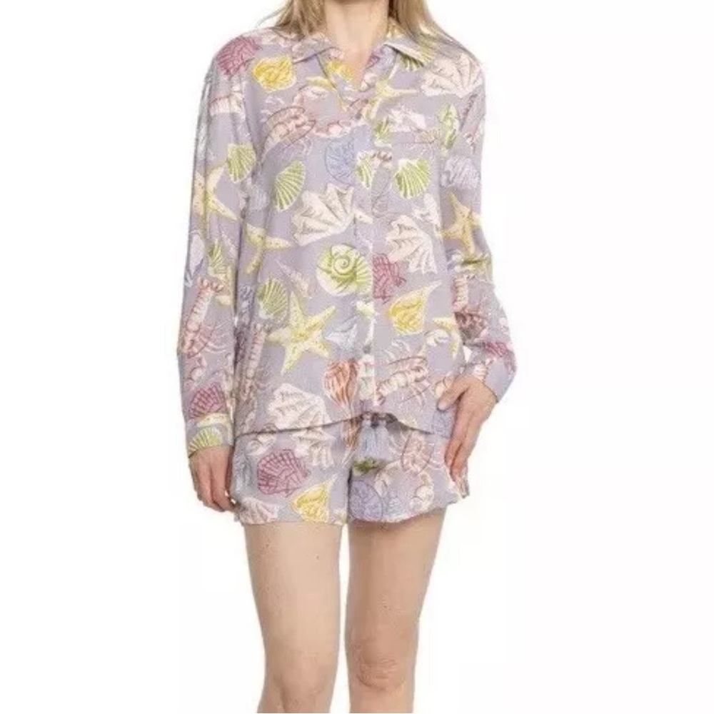 2 Piece Set True Destinations Resort Wear Rayon Long Sleeve Shorts Women’s Sz L